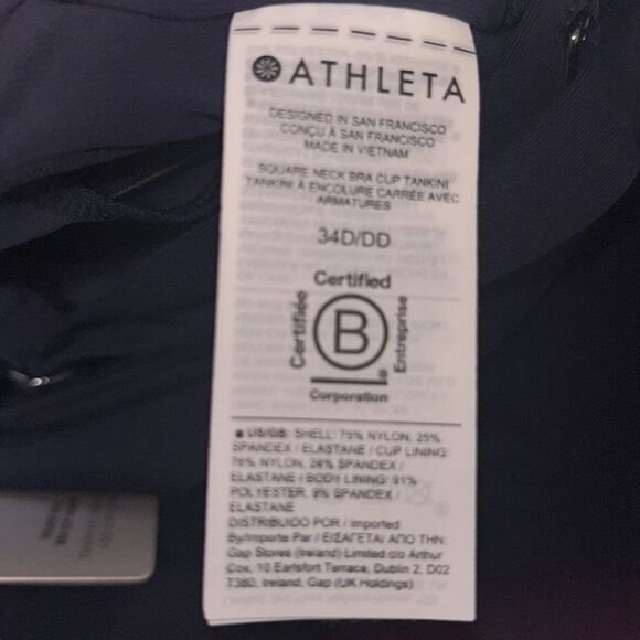 ATHLETA Solid Navy Blue Square Neck Bra Cup Side Rouched Takini Women's 34D/DD - Picture 8 of 9
